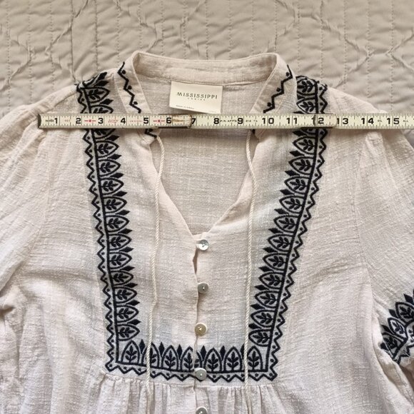 100% Cotton Peasant Blouse with Embroidery and Dramatic Bell Sleeves - Picture 8 of 9